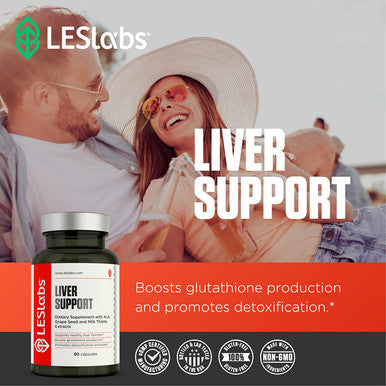 LES Labs Liver Support Liver Cleanse Healthy Liver Function Glutathione Production Detoxification Milk Thistle NAC ALA Dandelion 90 Capsules