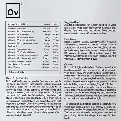 Children's Chewable Multivitamin 11-14 Years | Natural Orange Flavour | Immune, Energy & Cognitive Support | Gelatine-Free & Vegetarian | Oxford Vitality (120 Tablets)