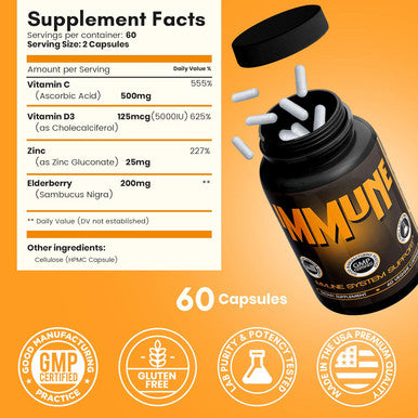 Immune Support Supplement, Elderberry Capsules With Vitamin D3, Vitamin C And Zinc For Immune Support, Immune Boosters For Adults