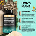 NUTRAHARMONY Organic Lions Mane - Certified Mushroom Supplement - Made In Usa - Fruiting Bodies Extract - 1200 Mg, 25% Polysaccharides - Memory & Focus - As Lions Powder, Liquid - 120 Capsules, 2 Month Supply