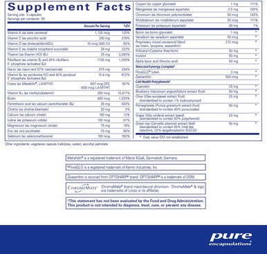 Pure Encapsulations Polyphenol Nutrients Hypoallergenic Nutrient Dense Multivitamin/Mineral Formula 180 Capsules