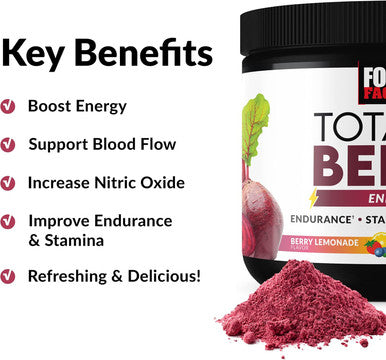Force Factor Total Beets Beet Root Powder with Energy NO3-T Nitrates to Support Circulation Blood Pressure Blood Flow and Stamina - Plus Green Tea Extract. A Superfood Supplement 30 Servings
