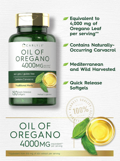 Carlyle Oregano Oil 4000mg Supplement | 150 Softgel Capsules | Contains Carvacrol | Non-GMO & Gluten Formula