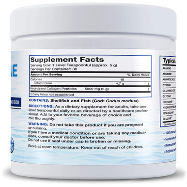 Bronson Marine Collagen Peptides Hydrolyzed Protein Powder 100% Wild Caught Nordic Cod Verified Sustainable Source for Joints Skin Hair Nails & Bones 150g (5.29oz)