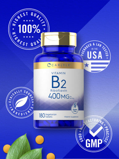 Carlyle Vitamin B-2 400Mg | 180 Tablets | Vegetarian, Non-Gmo, Gluten Free Supplement | Vitamin B2 Riboflavin