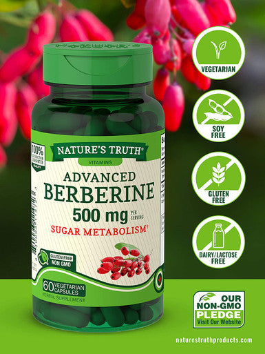 Nature's Truth Berberine 500mg | 60 Capsules | Vegetarian, Non-GMO, & Gluten Supplement