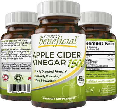Apple Cider Vinegar 1500mg - Raw, Non-GMO, Extra Strength, 120 or 180 Capsules, Vegetarian (120 Capsules)
