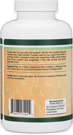 Pumpkin Seed Oil for Hair Growth and Bladder Control 1000mg Per Serving 180 Cold Pressed Softgels Manufactured and Tested in The USA by Double Wood Supplements