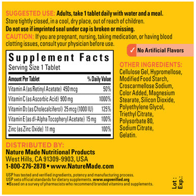 Nature Made Super C With Vitamin D3 And Zinc Dietary Supplement For Immune Support 60 Tablets 60 Day Supply