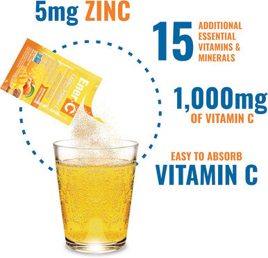 Ener-C Peach Mango Multivitamin Drink Mix Powder Vitamin C 1000Mg & Electrolytes With Real Fruit Juice Natural Energy & Immune Support For Women & Men - Non-Gmo Vegan & Gluten - 60 Count