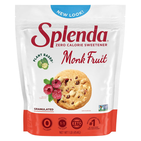 Splenda Monk Fruit Zero Calorie Plant Based Granulated Sweetener, No Erythritol, Sugar Substitute, 3.8 Oz (Pack of 1)