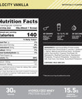 Optimum Nutrition Platinum Hydrowhey Protein Powder, 100% Hydrolyzed Whey Isolate Powder, Flavor: Velocity Vanilla, 3.5 Pounds