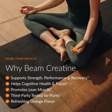 Beam Creatine Gummies Creatine Monohydrate Gummies with 5g Creatine Sugar Free Muscle Strength & Workout Recovery Support Creatine Gummies for Women and Men Orange Flavor Vegan 30 Servings