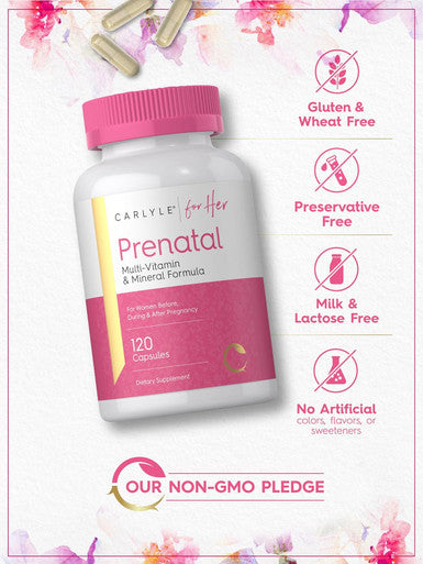 Carlyle Prenatal Vitamins for Women | 120 Capsules | Multivitamin and Mineral Formula with Folic Acid | Non-GMO and Gluten Supplement | for Her