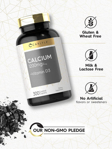 Calcium | 1200mg | with Vitamin D3 | 300 Tablets | Vegetarian, Non-GMO, and Gluten Free | by Carlyle