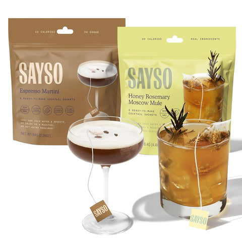 SAYSO Variety Pack | Skinny Mix: Spicy Margarita, Cardamom Paloma, Hibiscus Cosmopolitan & Honey Rosemary Moscow Mule - Craft Cocktail & Mocktail Mixers (Low-Calorie & Low Sugar), 8-Pack Assorted