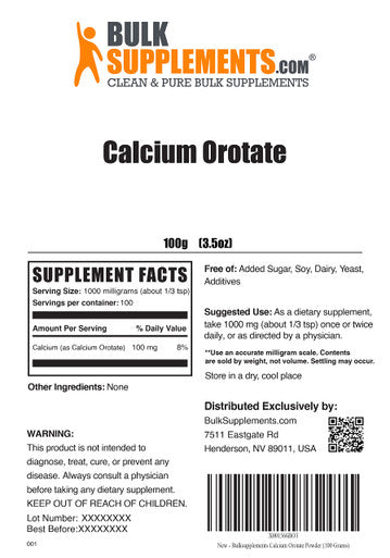 BulkSupplements Calcium Orotate Powder - Calcium Supplement - Raw Calcium Supplements - Bone Health Supplements - Calcium Powder - Calcium Supplement (100 Grams - 3.5 oz)