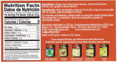 Hyleys Natural Ginger & Lemon Flavor Herbal Tea - 20 Tea Bags (Caffeine Gmo Gluten Dairy Sugar & 100% Natural Decaf)
