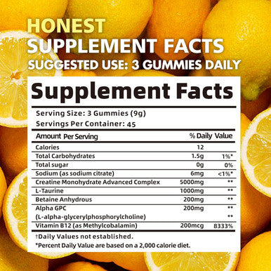 BEAST BITES Nutrition Creatine Monohydrate Gummies 5000mg (135 Count)-Lemon Flavor.