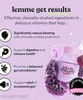 Lemme Debloat - Digestive & Gut Health Gummies With 2 Clinically Studied Probiotics & Prebiotic, 3 Billion Cfus - Vegan, Gluten Free, Non Gmo, Blackberry Flavor (60 Count)