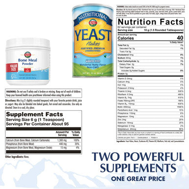 KAL Bone Meal Powder & Nutritional Yeast Bundle | Two Favorite Nutrition-Enhancing Products in One | 20 oz & 22 oz