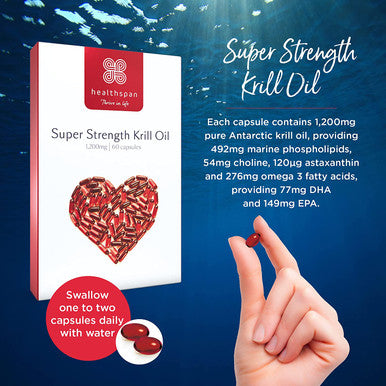 Healthspan Krill Oil 1,200mg | Super Strength | 60 Capsules | Sustainably Sourced | Vanilla Flavoured | Astaxanthin | Marine Phospholipids