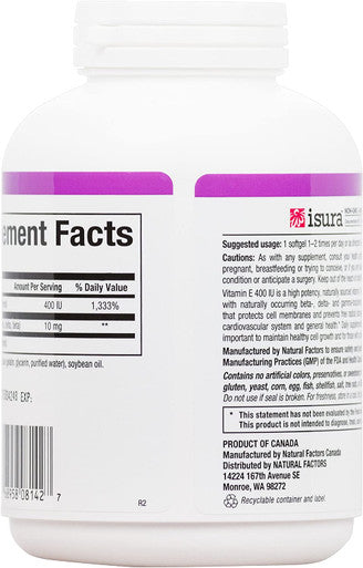 Natural Factors Mixed Vitamin E 400 IU Antioxidant Support for Cardiovascular and General Health 240 softgels 240 servings