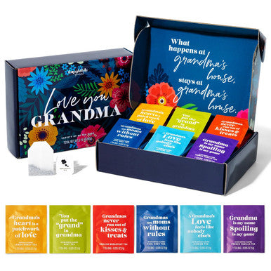 Thoughtfully Gourmet Love You Grandma Tea Set Tea Sampler Includes 6 Flavors of Tea with Inspirational Quotes Great Grandma s Set of 90