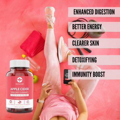 Nutriumph Apple Cider Vinegar Gummies With The Mother Vegan Weight Loss, Detox, Immune Support, Skin, Hair And Nails Men & Women With Vitamin B12 & Folate 60 Acv Gummy Vitamins