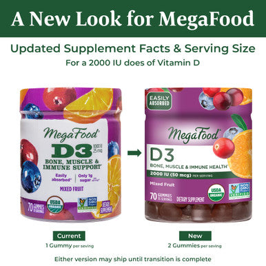 MegaFood Vitamin D3 Gummies 2000 Iu (50 Mcg) - Vitamin D Gummies Mixed Fruit Flavor Bone Muscle & Immune Support Supplement Vegetarian Gluten-Free Usda Organic 70 Gummies 35 Servings