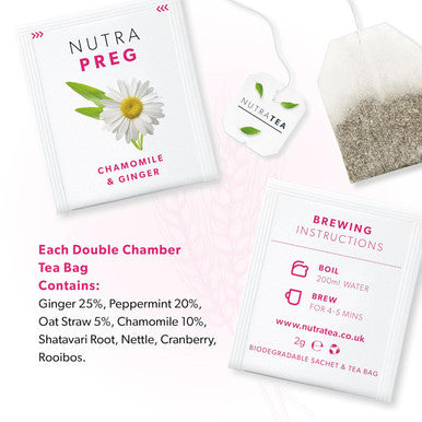 Nutra Tea NUTRAPREG - Pregnancy Tea | Morning Sickness Tea - Help Ease Nausea & Support Mothers Wellbeing - Includes Ginger Peppermint & Chamomile - 20 Enveloped Tea Bags - by - Herbal Tea