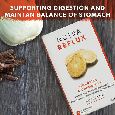 Nutra Tea NUTRAREFLUX - Acid Reflux Tea | Heartburn Relief Tea - Providing Upset Stomach Relief and GERD relief - Includes Slippery Elm Fennel & Licorice - 20 Enveloped Tea Bags - by - Herbal Tea