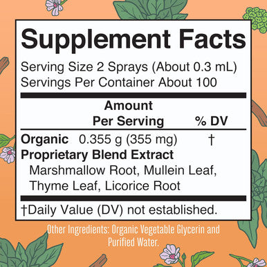 Maryruth Organics USDA Organic Throat Spray with Mullein Leaf by | Marshmallow Root & Licorice Root & Thyme Leaf | 4 Herbal Blend | Non-GMO | Vegan | Gluten | 1 Fl Oz | Up to 100 Servings