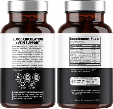 N1N Premium Blood Circulation Supplement 8 Powerful Herbs Vitamins All Natural Blood Flow Supplement with Hawthorn Butchers Broom and Cayenne Pepper to Support Circulation Heart Health 90 Caps