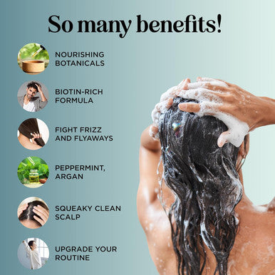 Exfoliating Shampoo Brush Plus Mint Biotin Shampoo - Hair Shampoo Brush And Scalp Exfoliators With Volumizing Shampoo Set Made With Peppermint Essential Oil And Biotin For Thinning Hair