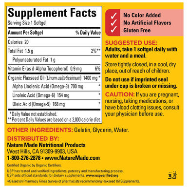 Nature Made Extra Strength Flaxseed Oil 1400 mg 100 Softgels