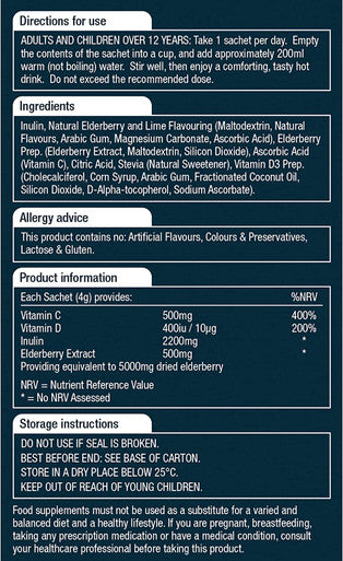 Natures Aid Elderberry Immune Support Hot Drink with Vitamins C & D 7 Sachets