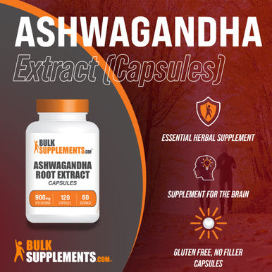 BulkSupplements Ashwagan Root Extract Capsules - Herbal Supplement, Ashwagan Capsules - - 2 Capsules - 2-Month Supply (120 Capsules)