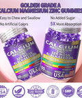 Calcium Magnesium Zinc Supplement Gummies Sugar For Women And Men Calcium Gummies Supplement Bone & Immune Support Made In Usa 60 Counts Blueberry Flavor