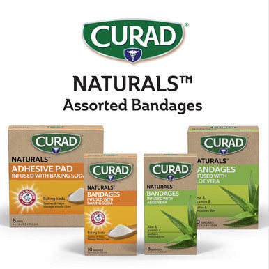 Curad Naturals ARM & Hammer Baking Soda Bandages 2" x 4" Individually Wrapped Sterile Bandage First Aid Kit Essential Protects Scrapes and Cuts Absorbent and Self-Adhesive 10-Count Box