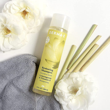 DERMA E Restoring Shampoo for Volume and Shine Sulfate Free Volumizing Shampoo with Lemongrass and Vitamin E Restoring Color Care Shampoo, 10 oz
