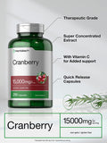 Cranberry + Vitamin C | 15,000mg | 250 Capsules | Non-GMO and Gluten Free Cranberry Pills Supplement | Concentrated Extract Formula | by Horbaach
