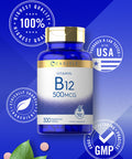 Carlyle Vitamin B-12 500Mcg | 300 Tablets | Vegetarian, Non-Gmo, Gluten Free Supplement
