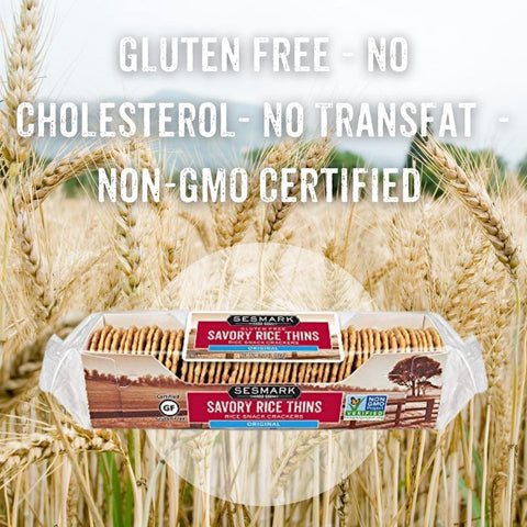 Sesmark Gluten Free Rice Thins Original - Non GMO Project Verified - 3.2 Oz - Crispy Rice Crackers with Sesame Seeds, Certified Gluten-Free and Kosher (Pack of 3)
