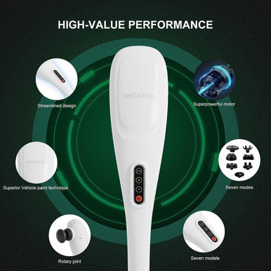 Megawise Cordless Back Massager For Shoulders, Waist, Legs, Rechargeable 3200Mah Battery, 5 Speed And 5 +2 Massage Nodes 5 Hard, 2 Soilicone Nodes, Massage While Moving Around(Off White Cordless)