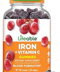 Lifeable Iron Gummies 20mg with Vitamin C Great Tasting Blood Builder Iron Supplement Iron with Vitamin C for Iron Deficiency Iron Gummies for Women Men Adults 90 Gummies
