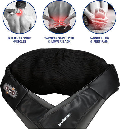 Brookstone Shiatsu Neck And Shoulder Massager, Deep Kneading Back Massager With Heat, Massage Pillow Neck, Back, Shoulder, Foot, Leg, Electric Massages For Home, Car, Office
