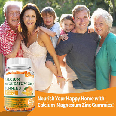 (2 Pack) Calcium Magnesium Zinc Gummies With Vitamin D3 & K2 - Sugar Calcium Gummies For Women And Men - Bone & Immune Support - Non-Gmo, Gluten-Free, Orange Flavored - 120 Count