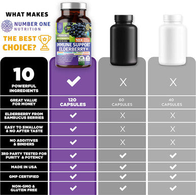 2 Pack N1N Premium 10 in 1 Immune Support Supplement 10 Potent Ingredients with Elderberry Vitamin C Zinc Echinacea Turmeric Curcumin Garlic and Probiotics for Adults 120 Veg Caps
