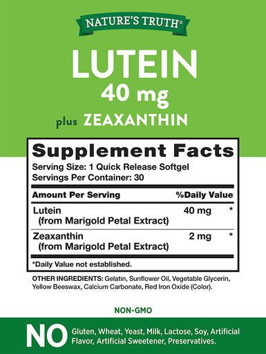 Lutein and Zeaxanthin | 40 mg | 30 Softgels | Non-GMO & Gluten Supplement | by Nature's Truth